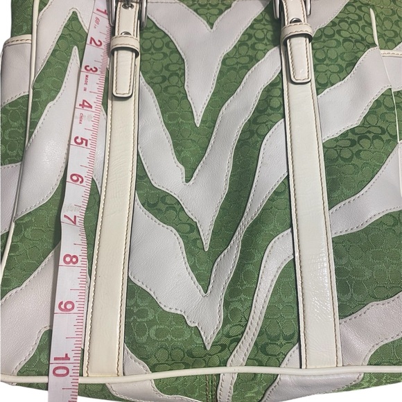 Coach Green & White Zebra Striped Signature Logo Tote - Picture 14 of 15